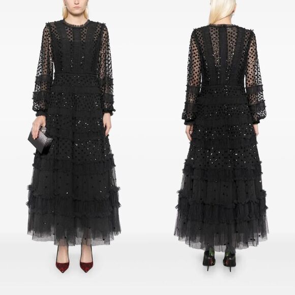 Needle & Thread Dot Shimmer Ankle Gown Navy UK8/US4 - Picture 1 of 12